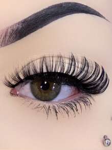 1對19mm條紋睫毛,蓬鬆的貂毛睫毛3d假睫毛,捲翹假睫毛,戲劇性的亂糟糟的貂毛睫毛,優美長卷的眼妝套裝,可加長和增加眼尾,美麗的妝容化妝品 - 黑色 - 查看 1