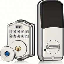 Cerradura De Puerta Inteligente Con Huella Digital Para Puerta Frontal, Cerradura Electrónica Sin Llave Con Huella Digital/código De Teclado/llave, Cerradura De Puerta Frontal Para 300 Usuarios, Cerrojo Inteligente Resistente Al Agua Ip66, Fácil De Instalar Para La Seguridad De La Puerta - Plateado - Ver 1