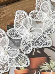 Thủ công Hoa Cánh hoa Hạt & Đồ trang trí Rhinestone Thêu Hai lớp Loại bướm Trang trí ren DIY Váy dự tiệc , Trẻ em Quần áo Váy : - trắng - Xem 5