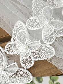 Thủ công Hoa Cánh hoa Hạt & Đồ trang trí Rhinestone Thêu Hai lớp Loại bướm Trang trí ren DIY Váy dự tiệc , Trẻ em Quần áo Váy : - trắng - Xem 4