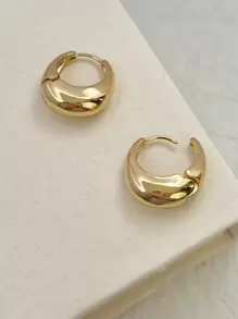 1對的優雅&迷人圓形耳環帶厚18K金電鍍銅 - 金黃色 - 查看 4