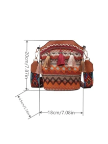 Shoulder Bag, Diagonal Shoulder Bag, Crossbody Bag, Handbag, Woven Feeling, Retro Foreign Style, Embroidered Tassels, Travel Fashion, Niche Design, Texture, Work School, Student Girl - Brown - View 7