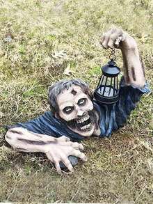 1 件萬聖節裝飾,樹脂殭屍手持 Led 燈裝飾,具有恐怖爬行姿勢,適合室外或室內花園裝飾 - 黑色 - 查看 5