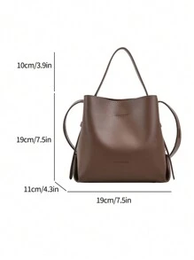 Bolsa feminina moderna cor café, bolsa balde minimalista de PU, bolsa tote casual vintage e bolsa de ombro, adequada para compras, uso diário, bolsa feminina casual para negócios, perfeita para escritório, negócios e trabalho - Castanho Café - Ver 2