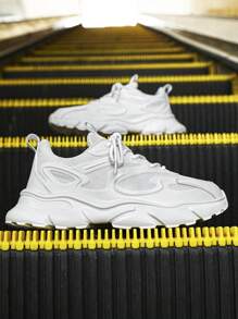 Zapatillas sin cordones para hombre con malla transpirable, suela gruesa para papá, simples y livianas, ideales para exteriores y uso diario - Blanco - Ver 4