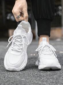Zapatillas sin cordones para hombre con malla transpirable, suela gruesa para papá, simples y livianas, ideales para exteriores y uso diario - Blanco - Ver 5