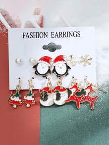 6pcs/set Christmas Theme Earrings - penguin and deer - View 2