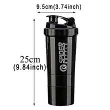 1pc Black 17oz/500ML PP Shaker Bottle, Modernist Scale & Letter Graphic Portable Shaker Cup For Home Car Cup  Fitness Cup  Camping Cup Two Layers Of Storage Boxes Water Bottle - Black - View 2