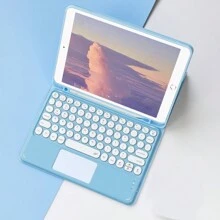 蓝色 360° 旋转无线可拆卸触摸键盘保护套 兼容 Ipad 10.2 10.5 / Ipad 10th / Ipad Pro11 Air4 Air5 / Ipad 9.7 平板电脑 - 藍色 - 查看 1