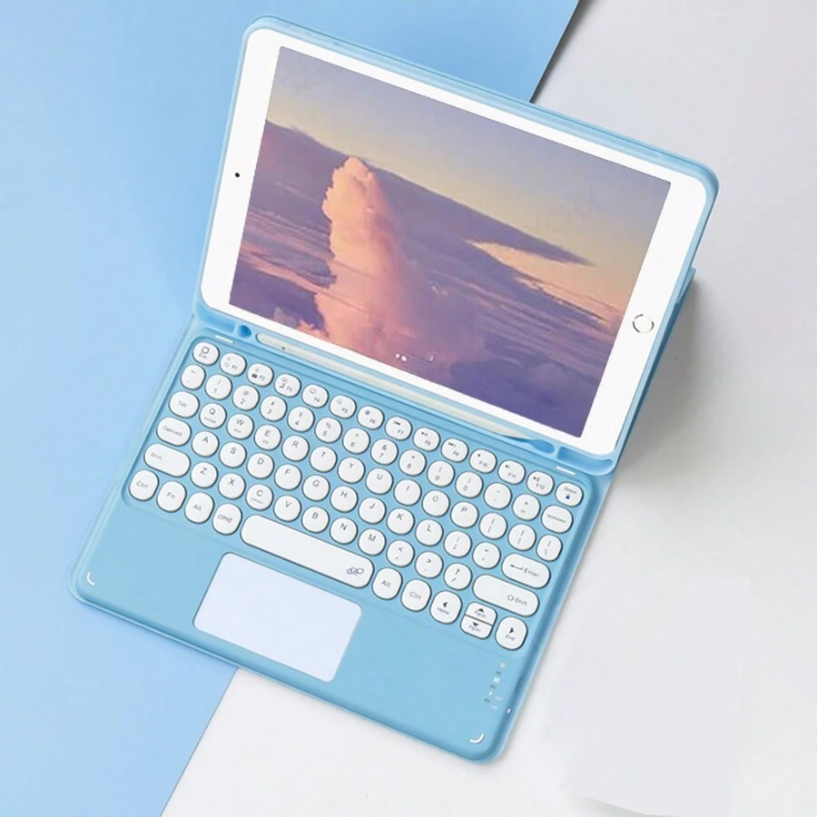 蓝色 360° 旋转无线可拆卸触摸键盘保护套 兼容 Ipad 10.2 10.5 / Ipad 10th / Ipad Pro11 Air4 Air5 / Ipad 9.7 平板电脑 - 藍色 - 查看 1