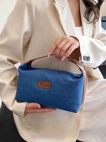 新款時尚休閒復古牛仔拼接手提包 - 藍色 - 查看 1