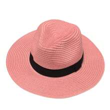 Chapéu tipo panamá palha sintética pode molhar pode dobrar - Rosa Bebê - Visão 1