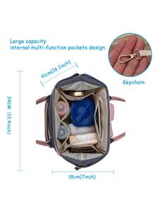LEQUEEN 1 件牛津布多功能尿布袋，大容量孕妇包，妈妈时尚背包款式，适合储存和旅行 - 彩色 - 查看 6