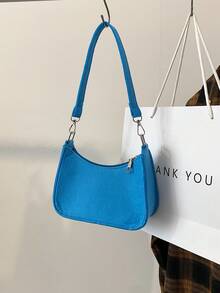 Solid Color Simple Design Women's Felt Shoulder Bag - Baby Blue - View 5