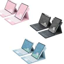 Roze 360° Draaiend Draadloze Afneembaar Touch Ronde Sleutel Toetsenborden Hoesjes Met Wit Computermuizen Voor iPad