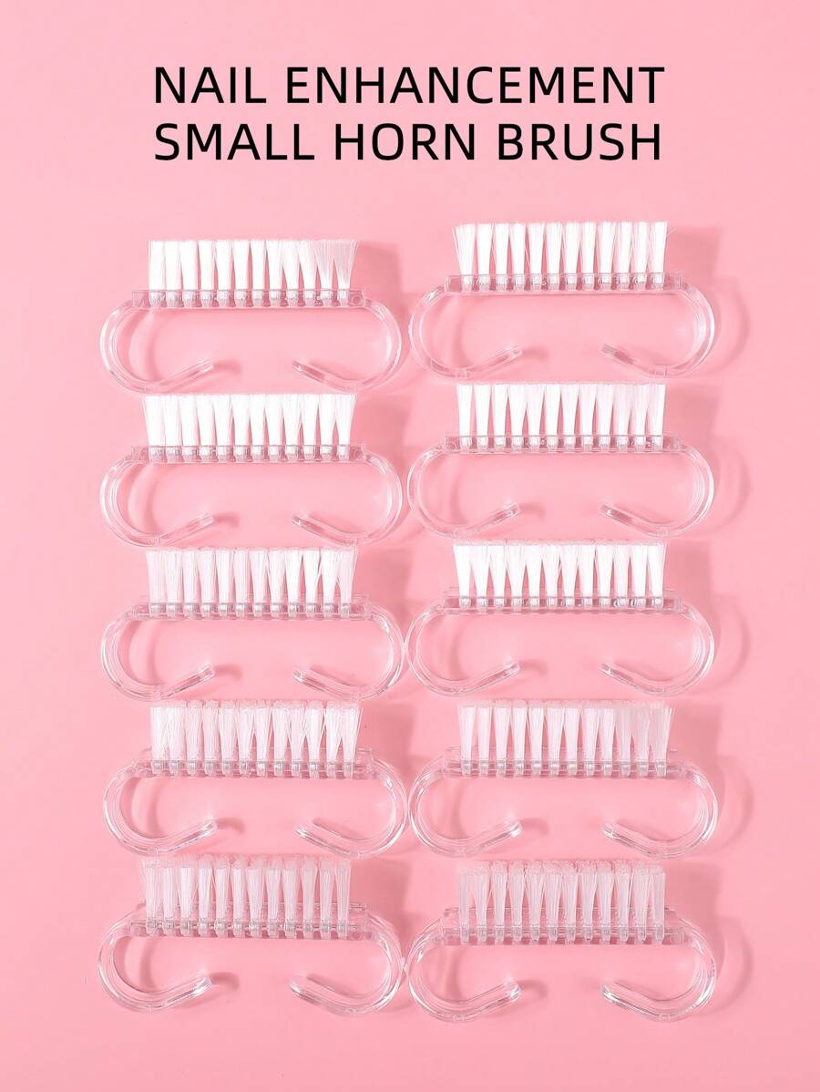 10 قطعة/مجموعة فرشاة أظافر شفافة بشكل نصف قمر لإزالة غبار ومسحوق الأظافر، فرشاة قرن بقرة صغيرة، فرشاة تنظيف مسحوق الغمر، فرشاة مانيكير بدون خشونة