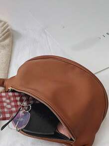 女士單肩包休閒腰包女時尚肩斜背包女胸包 - 棕色 - 查看 2