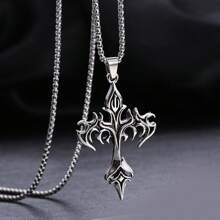 Fashion Vintage Flame Cross Pendant Necklace For Women Men Long Chain Punk Goth Accessories Choker Gothic Jewelry - Antique Silver - View 1
