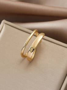 1個耳夾,閃閃發亮的耳垂夾,為沒有耳洞的女性設計的新風格袖扣耳環,時尚的耳飾可雙面佩戴 - 金黃色 - 查看 3