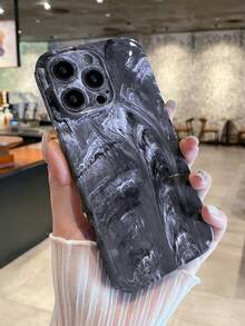 1入組全包覆光澤大理石圖案柔軟手機殼（適用於iPhone） - 黑色 - 查看 3