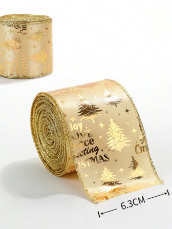 1pc Christmas Ribbon With Gold Powder & Wire Edging For Bowknot Diy Decoration Best Gifts Birthday