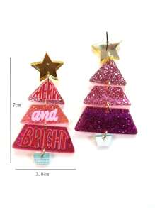 Acryl-ohrringe In Form Eines Weihnachtsbaums Mit Buchstabenmuster Und Spiegel