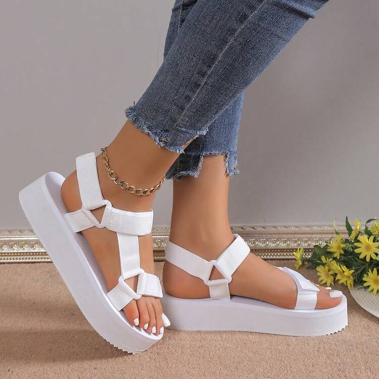 Sandalias Planas Blancas De Punta Abierta Para Mujer - Blanco - Añade 5