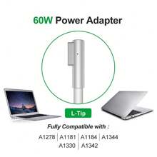 L型頭60w 16.5v 3.65a 適用於蘋果電腦充電器,適用於macbook Air和pro筆記本電腦,快速充電,方形電源適配器,電纜長度為1.7米,美規插頭,兼容a1278,a1181,a1184,a1344,a1330,a1342 - 白色 - 查看 1
