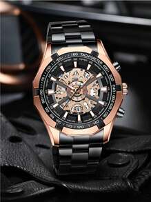 BINBOND Fashion Men's Skeleton Quartz Watch Stainless Steel Waterproof Top Brand Luxury Transparent Quartz Sports Men's Watch Punk Hip-Hop Band Style Skeleton Quartz Men's Watch - màu đen - Xem 2