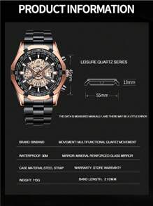 BINBOND Fashion Men's Skeleton Quartz Watch Stainless Steel Waterproof Top Brand Luxury Transparent Quartz Sports Men's Watch Punk Hip-Hop Band Style Skeleton Quartz Men's Watch - màu đen - Xem 3