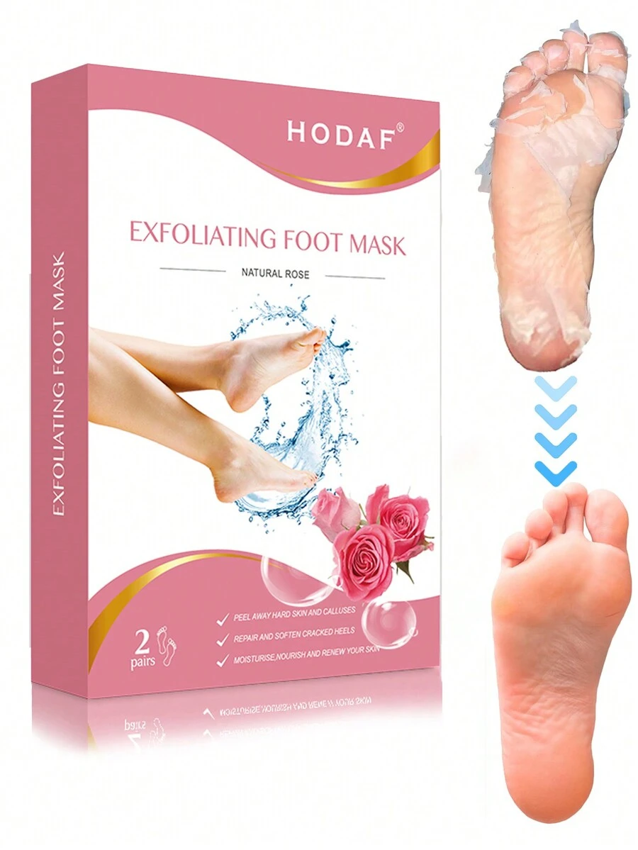 玫瑰足膜去角質死皮，去角質保濕，適合乾燥、龜裂的腳，讓腳變得柔軟光滑（2袋/4片） - 玫瑰紅 - 查看 1