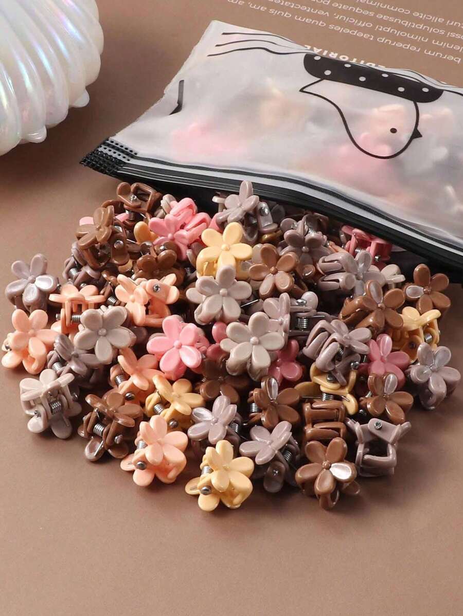 30pcs Girls' Mini Flower Hair Claw Clips (random Color) - Multicolor - View 1