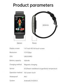 LORDWEY E600 ECG 智能手表男式无创血糖心率血压监测仪运动计步智能手表女式安卓 - 黑色 - 查看 10