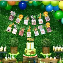 1-12个月宝宝照片横幅套装 动物横幅 丛林探险 一周岁生日装饰旗 派对用品 野性十足 婴儿派对 - 彩色 - 查看 5