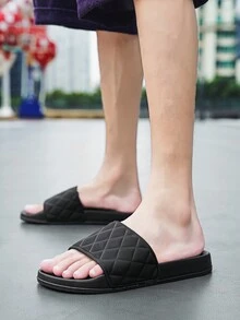 男士簡約十字帶滑入式沙灘拖鞋,時尚防滑 - 黑色 - 查看 5