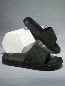 男士簡約十字帶滑入式沙灘拖鞋,時尚防滑 - 黑色 - 查看 3