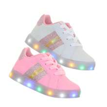 Tenis de menina rosa ou branco glitter com iluminação de led luz pisca infantil juvenil bebe