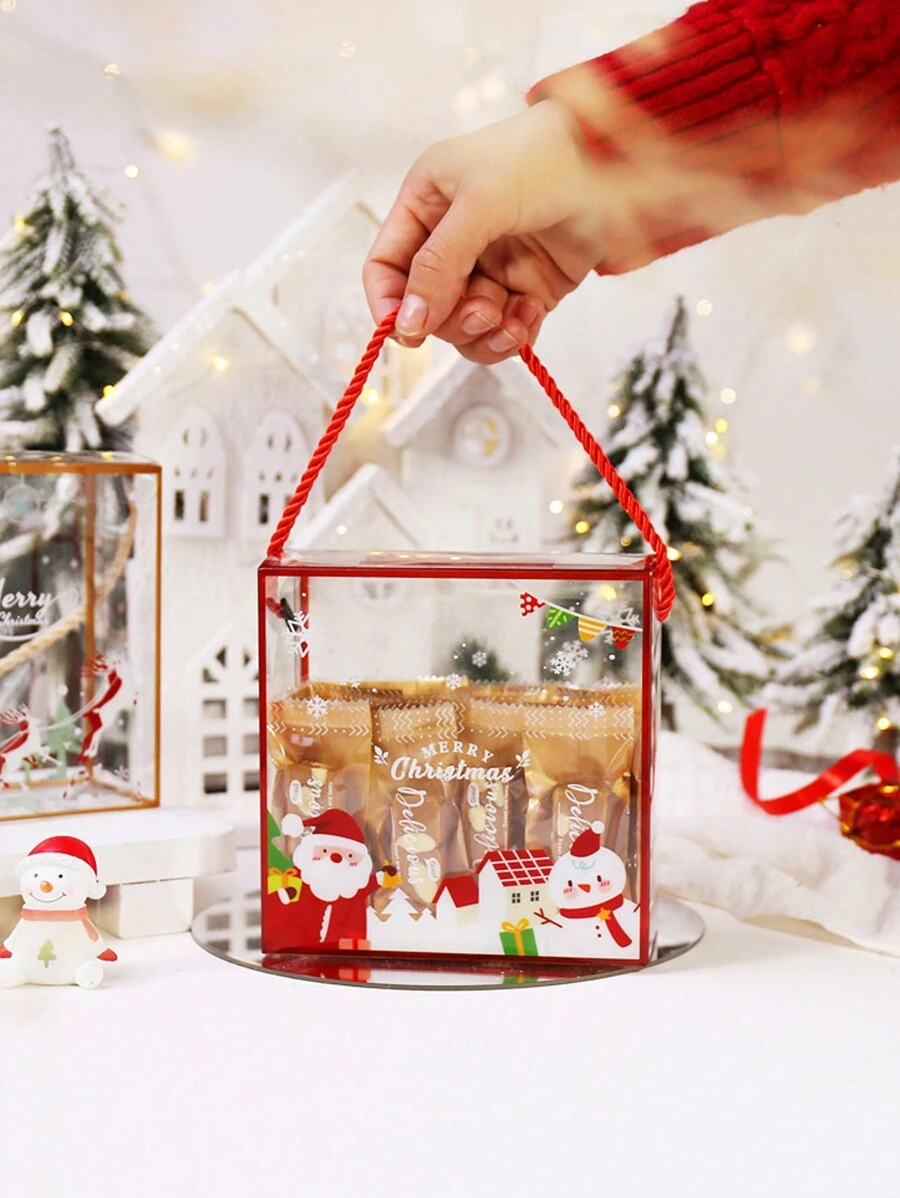 2 Miếng Giáng sinh Theo chủ đề Hoạt hình Ông già Noen & Người tuyết In Cầm tay Hộp Quà , Thích hợp Đối với Dây Quấn Quà tặng Giáng sinh Hoặc Bạn Như Giáng sinh Quà tặng - trắng - Xem 1