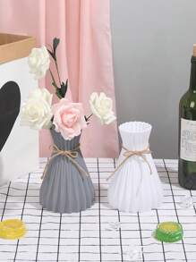 1pc Shatterproof Plastic Flower Vase, Imitation Ceramic Vases For Home Decor Party Wedding Festival Decoration, Decorations, Gifts, Home Decor, Halloween Decor, Decorations, Kitchen Decor Room Decor Glass Vase - White - View 7