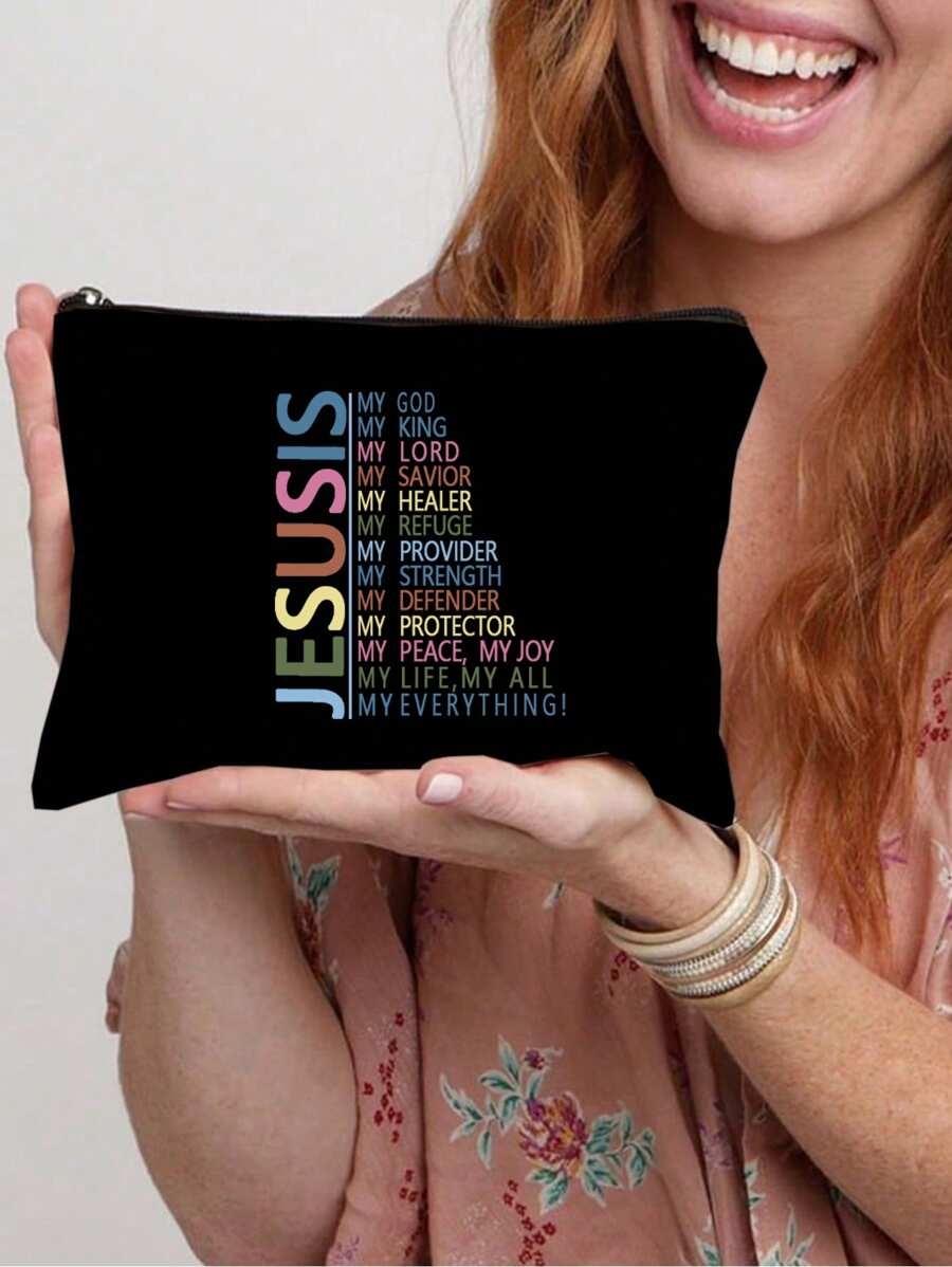 字母印花化妆包黑色便携式洗漱包旅行化妆包化妆品收纳包化妆品收纳袋洗漱包浴室大学宿舍女生妈妈妈妈礼物化妆包 - 黑色 - 查看 1