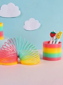 1 pieza Juguete de resorte elástico arcoíris de color aleatorio para entrenamiento de inteligencia, círculo mágico de plástico en espiral, juguetes para niñas>juguetes anti-estrés, juguetes educativos para niños, pequeños regalos para niños
