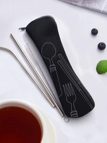 1 件餐具收纳袋，可重复使用的餐具收纳袋，非常适合户外旅行露营办公室（不含餐具） - 黑色 - 查看 6