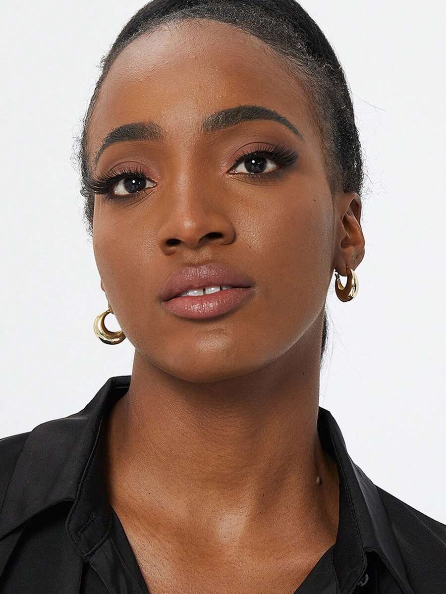 1對18k鍍銅,0.03μm厚度,極簡時尚耳環吊環(黃金色) - 金黃色 - 查看 1