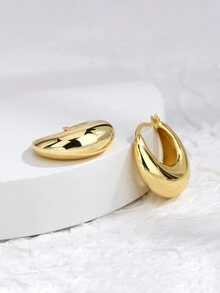 1對18k鍍銅,0.03μm厚度,極簡時尚耳環吊環(黃金色) - 金黃色 - 查看 5