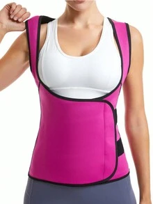 1件女性瑩汗馬甲,配有收腰腰帶,運動減重塑身內衣背心,腰部訓練帶束身衣 - 玫紅色 - 查看 2