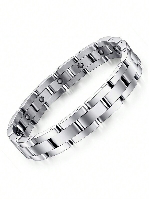 Men's Fashionable Stainless Steel Handmade Chain Bracelet With 15 Magnetic Beads, 22cm Extended Length, With Tool For Removing The Bracelet