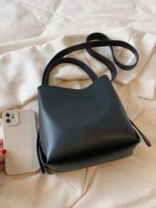 时尚女士迷你水桶手提包，简约黑色 PU 皮革复古通勤多功能单肩包适合女士购物日常使用，商务休闲女包非常适合办公室商务和工作 - 黑色 - 查看 7