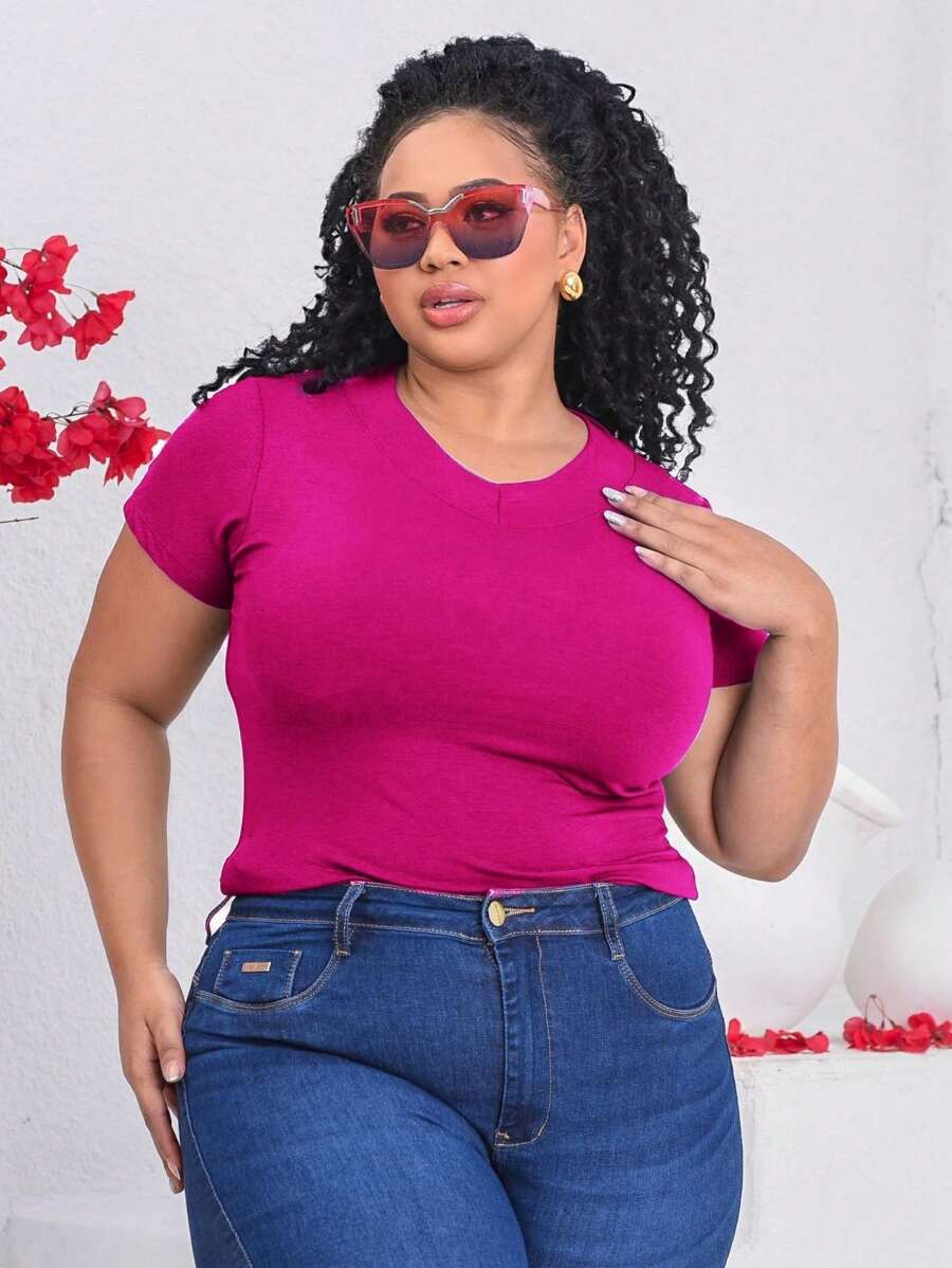 Plus Size T-shirts - 粉色 - 查看 1