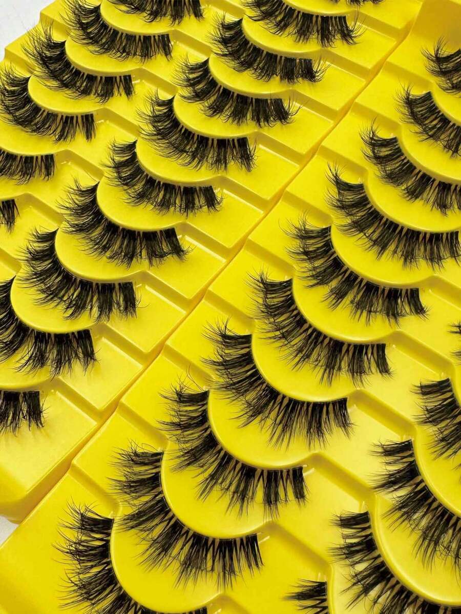 10 Pairs/set Transparent Stem False Eyelashes, 3d Curly & Dense Natural