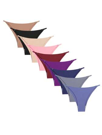 9pcs Simple And Sexy Women's Low-rise Ice Silk Seamless Breathable Sports Yoga Thong Panties